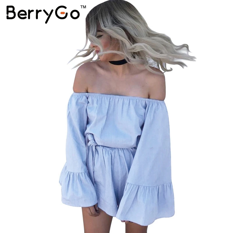Женский комбинезон с открытыми плечами BerryGo элегантный короткий Повседневный