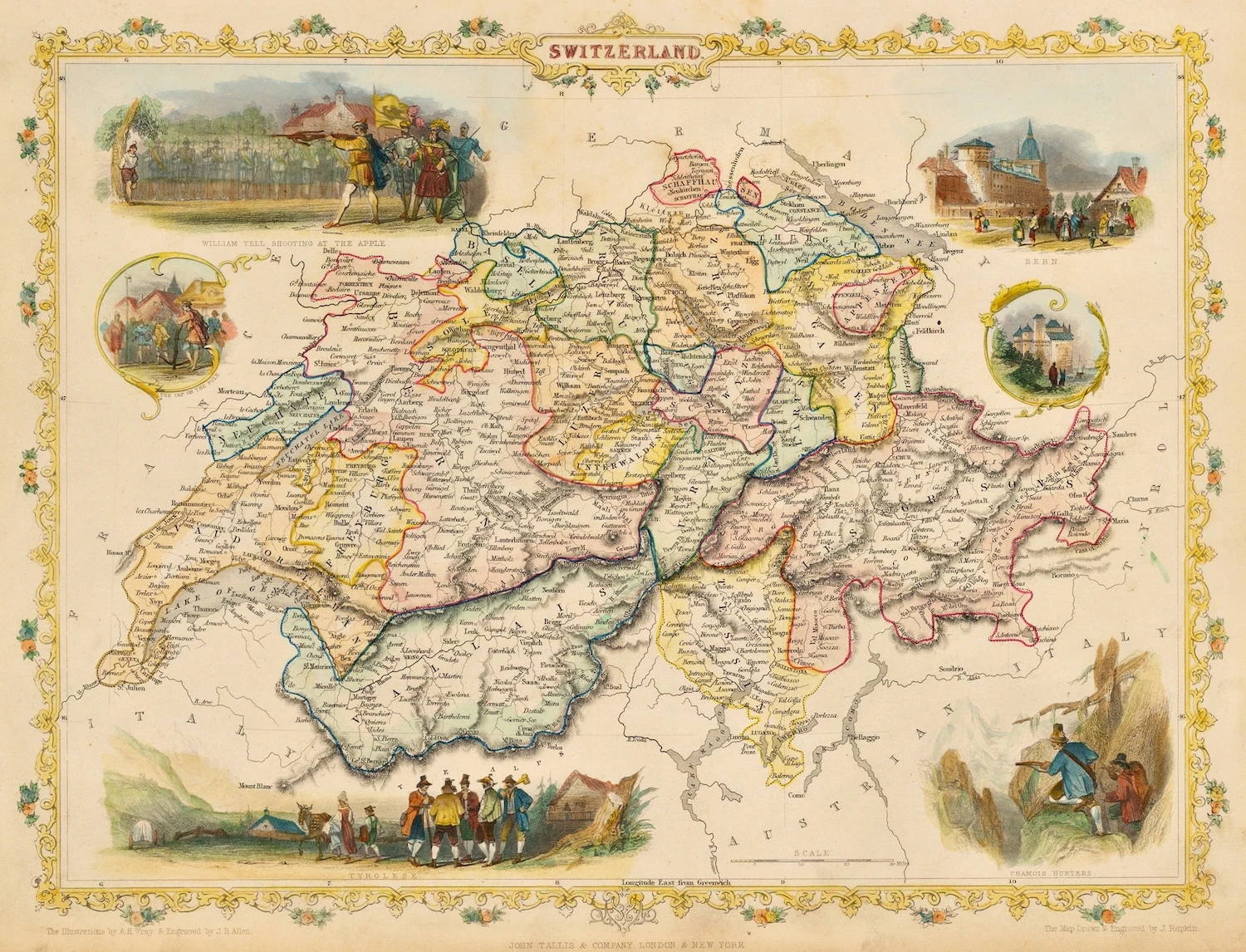 ВИНТАЖНЫЙ ПЛАКАТ с картой мира Швейцария (1851) классические картины на холсте
