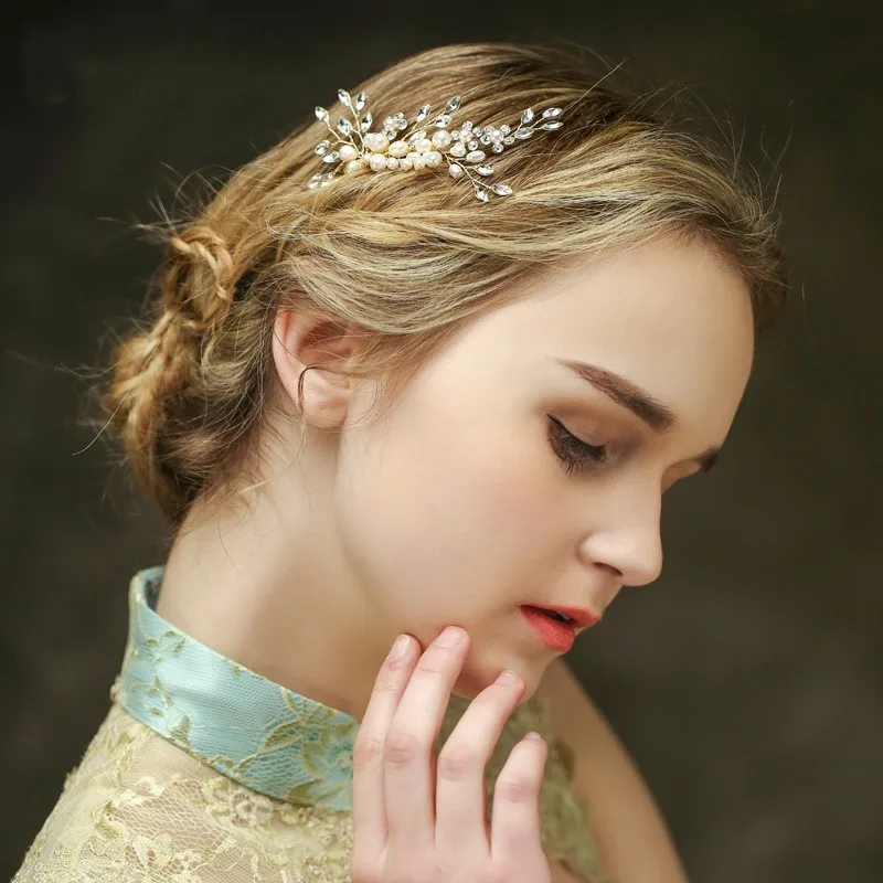 Нежный Золотой пресноводный гребень для волос с жемчугами Кристалл Цветочный