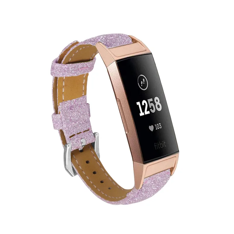 Шикарные кожаные ремни для Fitbit Charge 3 ремешок часов Роскошные блестящие браслеты