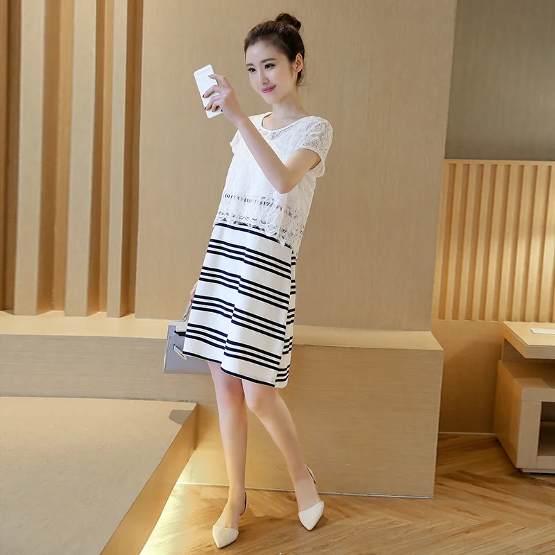 Летняя мода вне для кормления молочных платья беременных женщин два кружево в