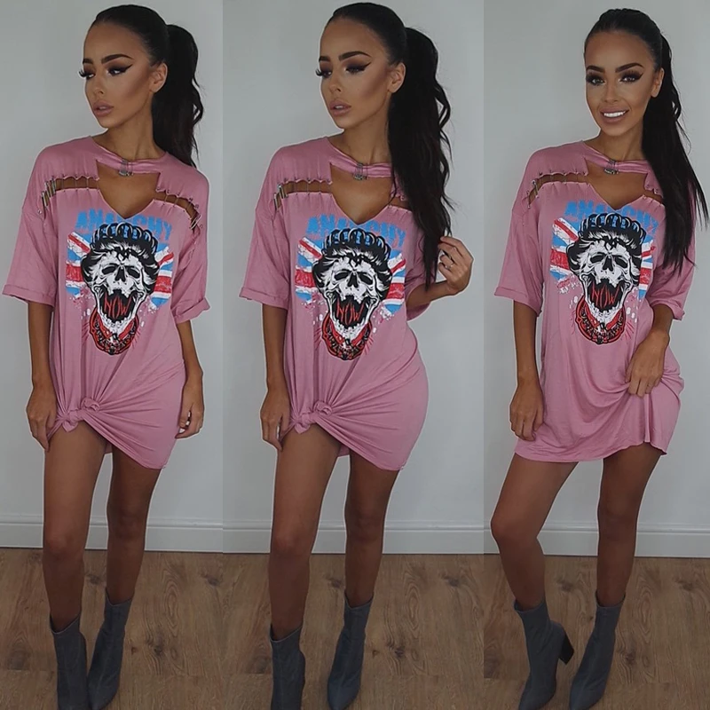 Женская сексуальная Длинная футболка с v образным вырезом в стиле панк новинка 2019