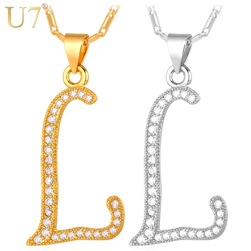 U7 Начальная Буква &quotЛ&quot Кулон Цепь Ожерелья Позолоченные Алфавит Значки