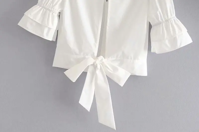 Bazaleas модные женские топы с открытой спиной и бантом на пуговицах в центре blusa feminina
