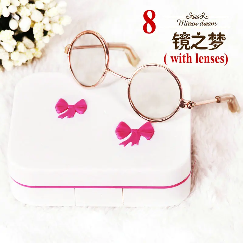 8 with lenses Модные очки для кукол, металлическая оправа для очков, мини солнцезащитные очки, очки с чехол для 60 см, Bjd 1/3, аксессуары для кукол - Цвет: 8 with lenses