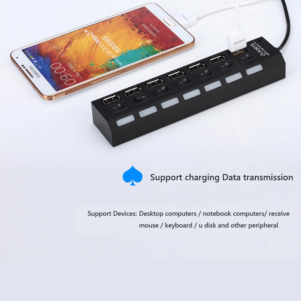 JDL A7 HUB usb хаб 7 Port USB 2 0 независимый индикатор переключения высокоскоростной