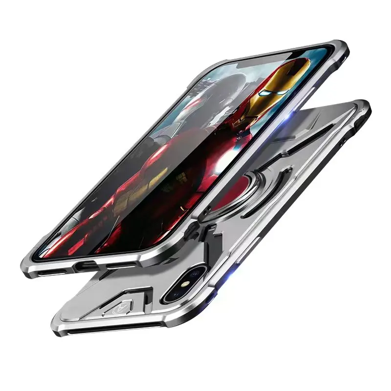 

3 in 1 Durable Metal Shockproof Aluminu Frame Case & Metal Aluminum Back Case Cover for iphone X 10 with Kickstand