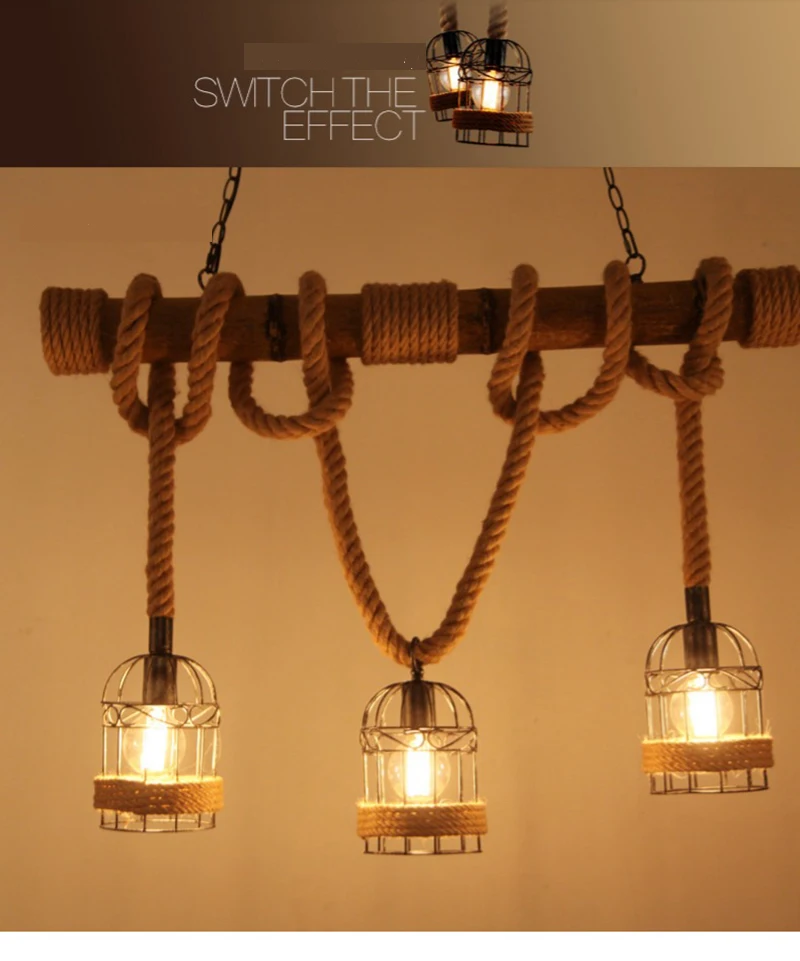Винтаж Corde de Chanvre Pendentif Lumiere AC90-260V E27 Лофт креативный PersonnalIndustrielle пендентиф лампе для ресторана Caf
