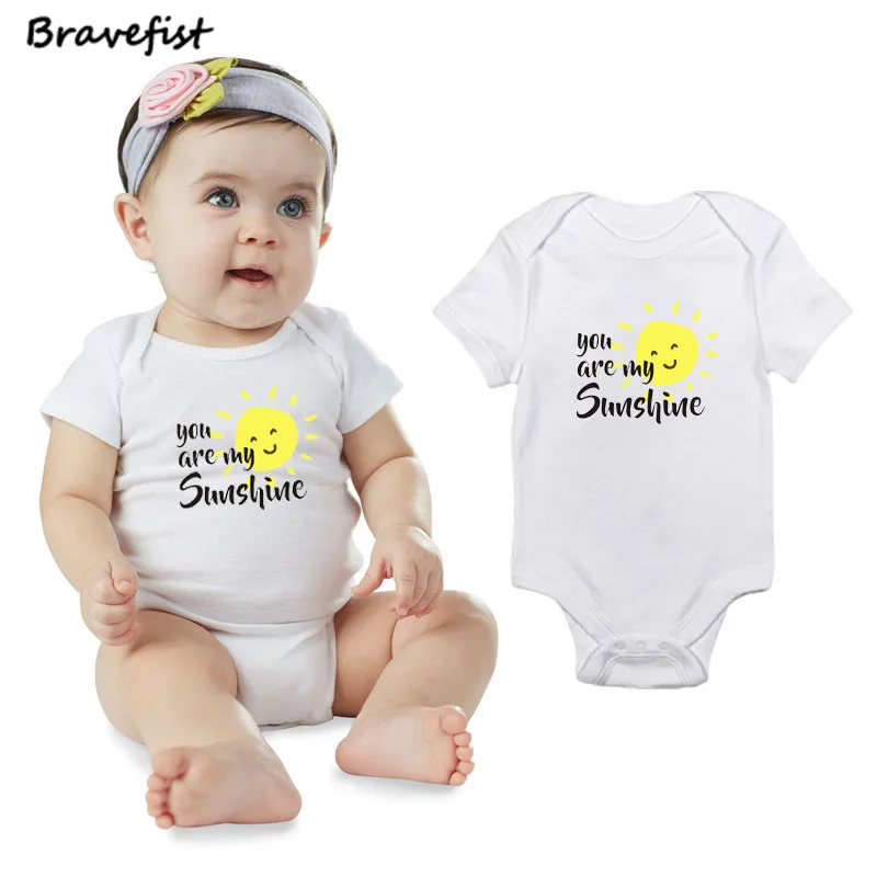 

White Newborn Bodysuits You Are My Sunshine Letters Print Baby Boys Girls Clothes Kids Jumpsuits Cotton Clothing Short Sleeve