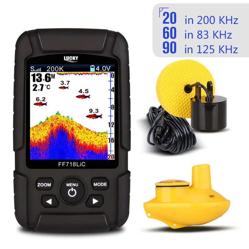 Беспроводной Fishfinder Lucky ff718licd 2.8 &quotЦвет ЖК Портативный Рыболокаторы 200 кГц/83 кГц