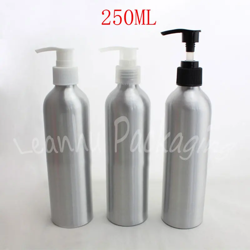 

250ML Empty Aluminum Bottle With Lotion Pump , 250CC Shampoo / Lotion Sub-bottling , Empty Cosmetic Container ( 12 PC/Lot )