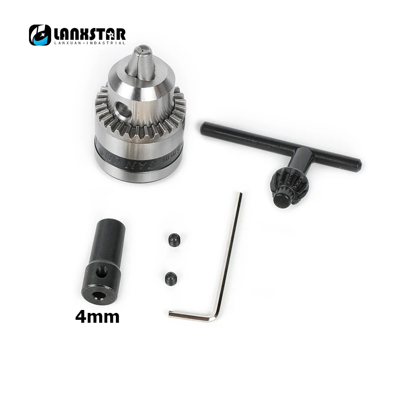 Chuck and 4mm Sleeve Lanxstar Chuck0.6-6 мм монтажный блок B10 зауженные Chuck Strap4/5/6/8 мм Подключение Сталь втулка вала двигателя ключ Мощность инструменты - Цвет: Chuck and 4mm Sleeve