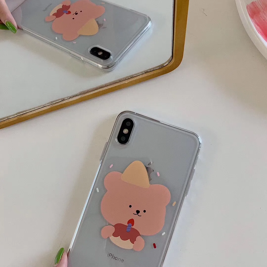 INS Korea lovely cake coffee bear phone case For iphone Xs MAX XR X 6 6s 7 8 plus animal couple clear soft TPU back Cover Capa |