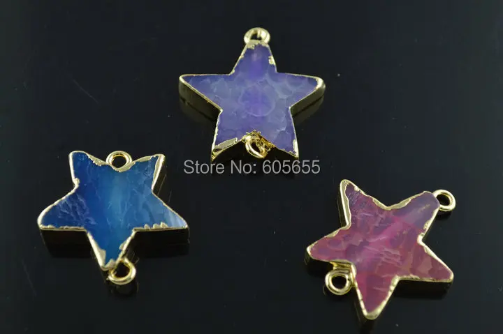 Уникальный две Звезды Форма Агат Камень Подвески Золото обшивки Ювелирные