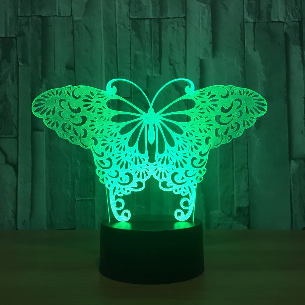 Бабочка 3D визуальную иллюзию лампы прозрачный акриловый Ночной светильник LED