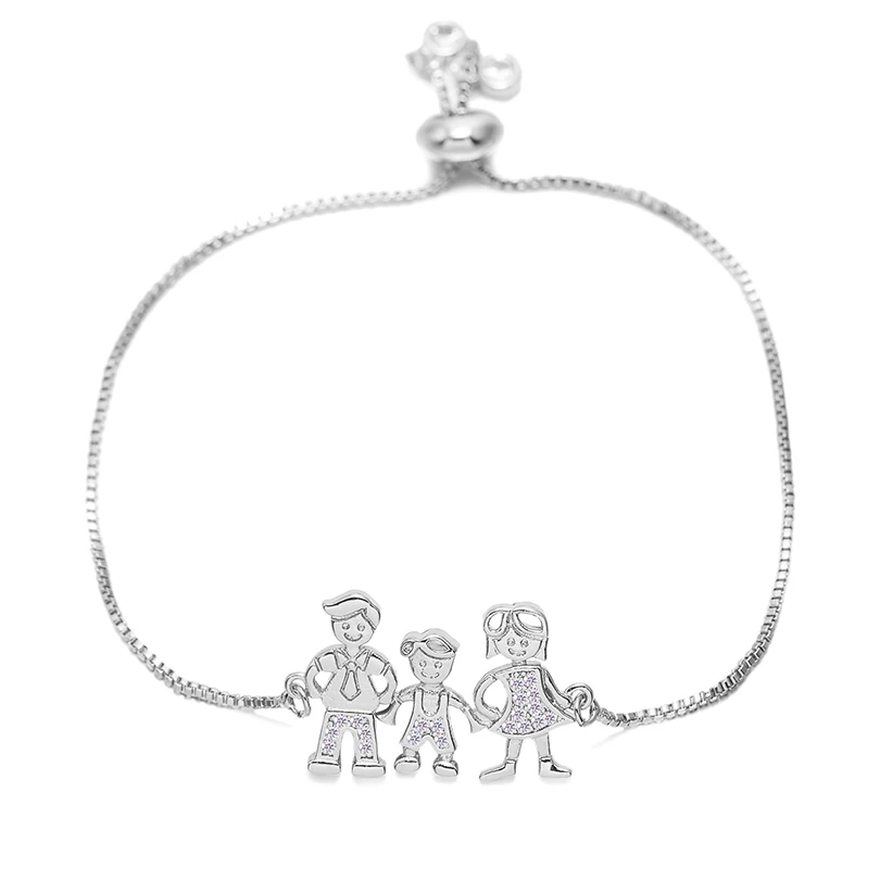 Neovivi Dad Mom Boy Family Charm Bracelets Pave Cubic Zirconia Adjustable Chain Bracelet for Women Men Children Birthday Gifts | Украшения