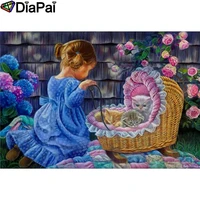 diapai diamond painting 5d diy 100 full squareround drill girl cat flowerdiamond embroidery cross stitch 3d decor a23686