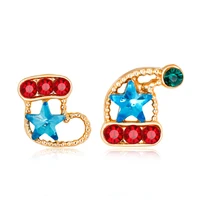 new fashion blue red christmas boots clown earrings rhinestone cute small stud earring for women