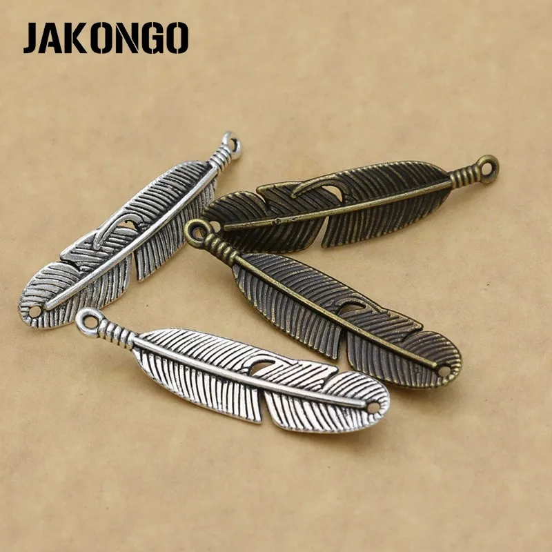 Соединитель для украшений JAKONGO античное посеребренное перо лист фурнитура