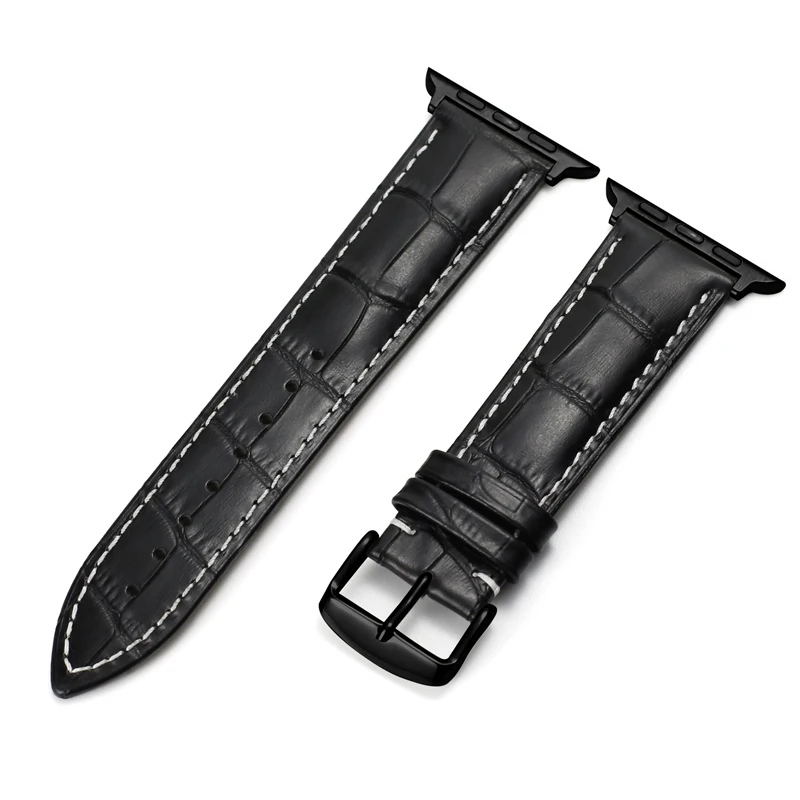 Black-White Carouse Watch Accessories Calf Genuine Leather Strap For Apple Watch Band 42mm 38mm Series 4/3/2/1 iWatch 44mm 40mm Watchband - Цвет ремешка: Black-White