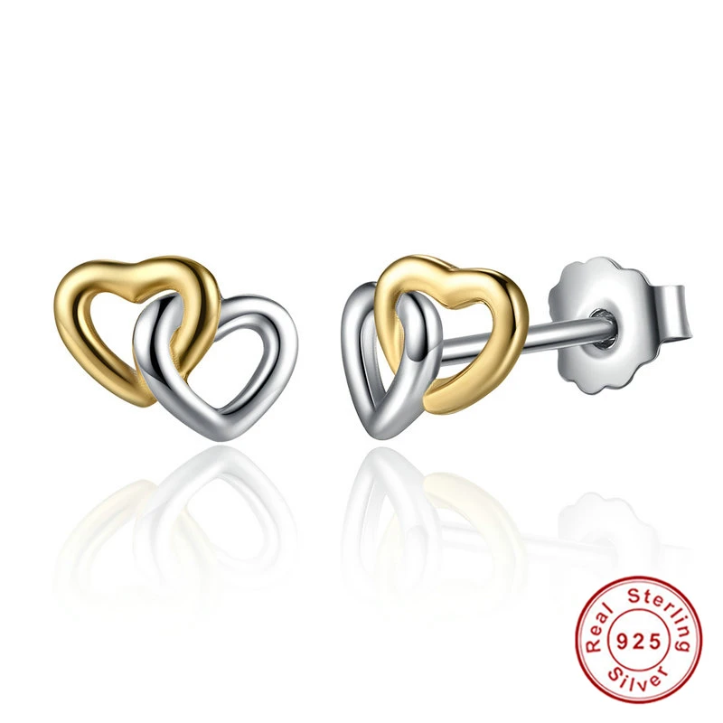День Святого Валентина подарок Двойное сердце 925 стерлингов Серебряные