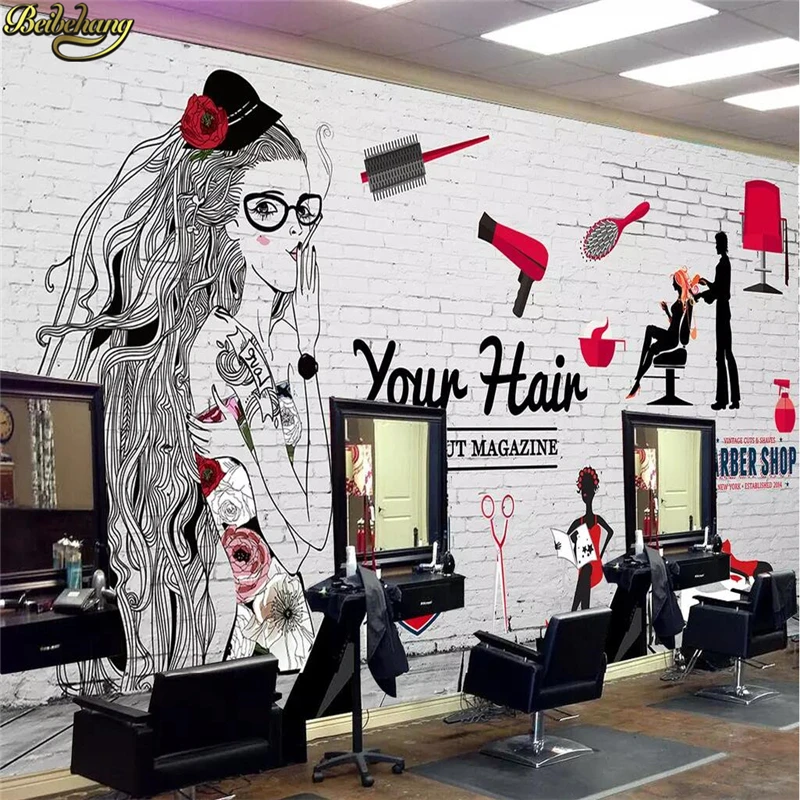 

beibehang Custom 3d wallpaper mural retro fashion white brick wall beauty salon barber shop background wall papel de parede