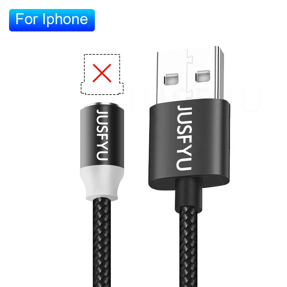 Only Black Cable Магнитный кабель 1 м Плетеный мобильный светодиодный кабель типа C Магнит Micro USB кабель для зарядки для Apple iPhone X 7 8 10 samsung Xiaomi - Цвет: Only Black Cable