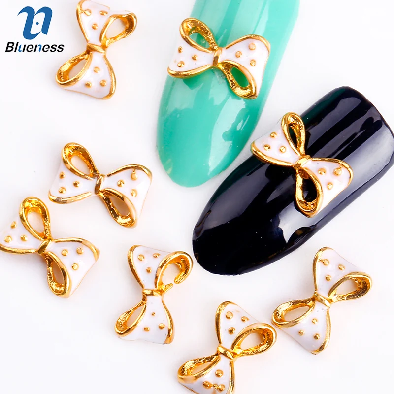 Blueness 10 шт золотой сплав Блестящий 3d бант для ногтей художественное украшение с