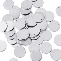 100pcs 15mm stainless steel flat round charms pendants metal blank stamping tags for jewelry smooth surface hole 1mm