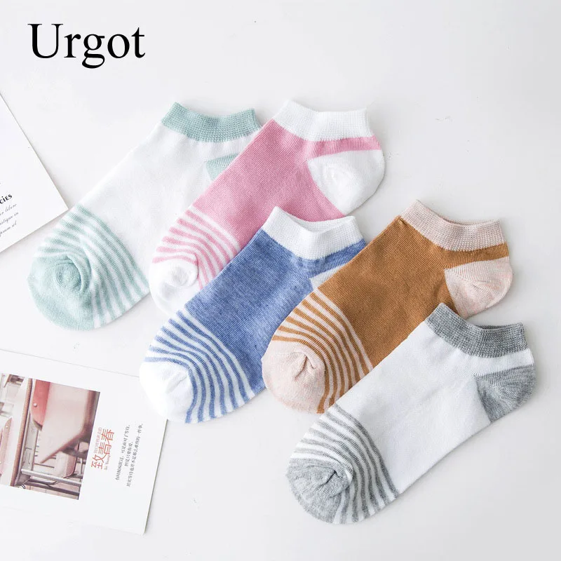 Urgot, 5 пар/лот, женские носки, Мультяшные животные, в полоску, со звездами, яркие цвета, женские летние носки-башмачки, Meias Calcetines Mujer