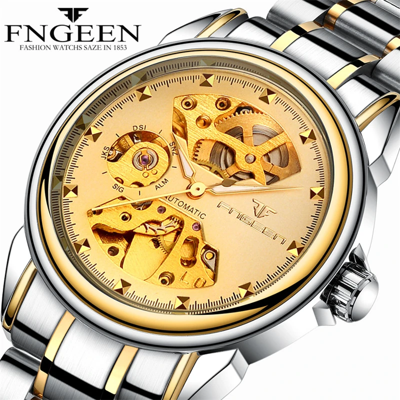 Часы наручные мужские автоматические, брендовые роскошные золотистые механические водонепроницаемые от AliExpress WW