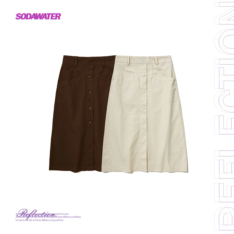 Женская трапециевидная юбка SODAWATER однобортная длинная средней длины с высокой