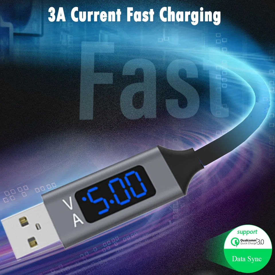 Кабель Usb C для быстрой зарядки с светодиодный цифровым дисплеем Usb type-C кабель для передачи данных для samsung Galaxy S10 Note10+ A50 A90 huawei
