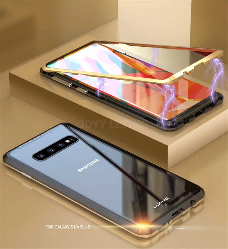 Luphie анти-пип магнитное закаленное стекло чехол для samsung Galaxy S10 Plus Coque металлический бампер стеклянная крышка для samsung s10+ Fundas
