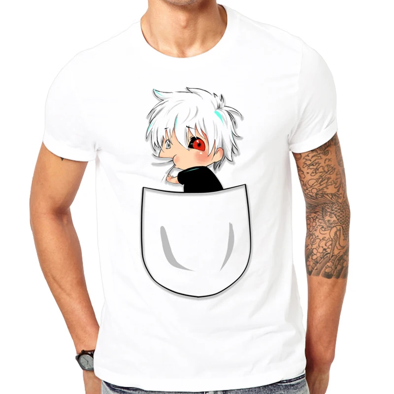 Мужская футболка с карманом KANEKI летняя принтом японского аниме KEN|t-shirt brand men|t-shirt