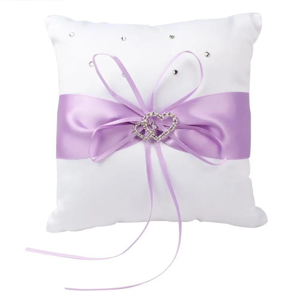 lavender OurWarm 20X20 см обручальное кольцо Подушка бант из атласной ленты Подушка Двойное сердце подушка с геометрическим узором(алмаз) декор для свадебной вечеринки 7 цветов - Цвет: lavender
