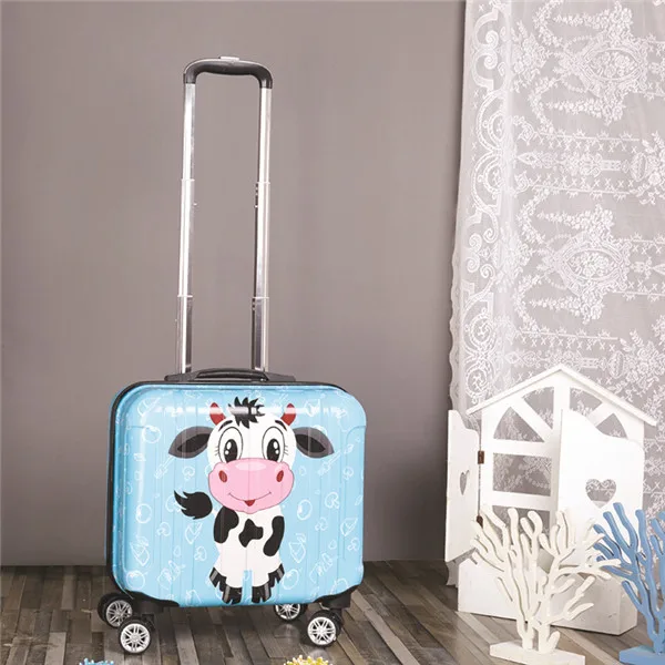 Blue cow ZYJ настраиваемый багаж на колесиках для девочек и мальчиков, милый детский чемодан на колесиках из сплава, чемодан на колесиках, 18 дюймов, чемодан - Цвет: Blue cow