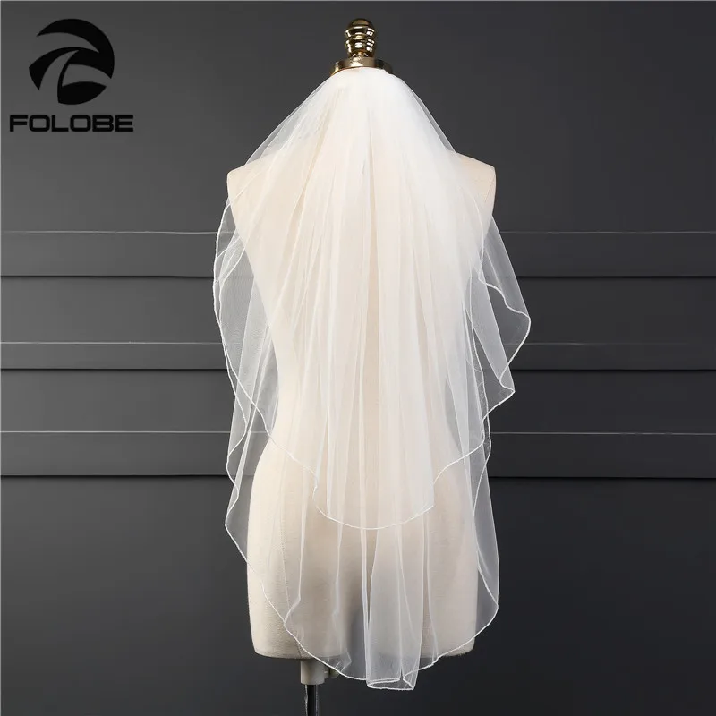 Лидер продаж простые двухслойные короткие тюлевые свадебные вуали белого цвета