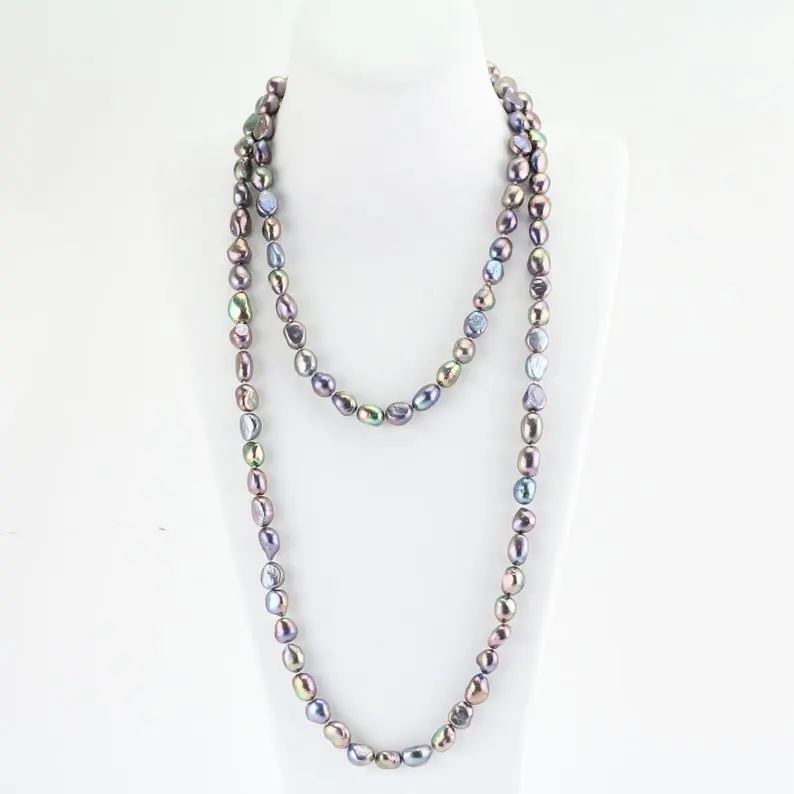 

Ювелирный магазин с уникальным жемчугом, ожерелье из пресноводного жемчуга черного барокко 8-9 мм 60 дюймов, очаровательный подарок для подру...