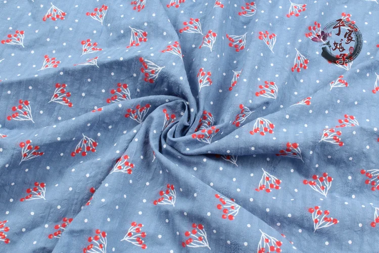 summer blue small red Fruit soft fabric Retro style Calico plain cotton for DIY cloth shirt Bag 1 order=1meter | Дом и сад