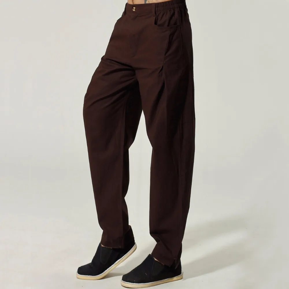 2021 New High Quality Black Men's Kung Fu Pant Straight Cotton Linen Trousers Casual Mid Waist Pants Size M L XL XXL XXXL MQ009 | Мужская