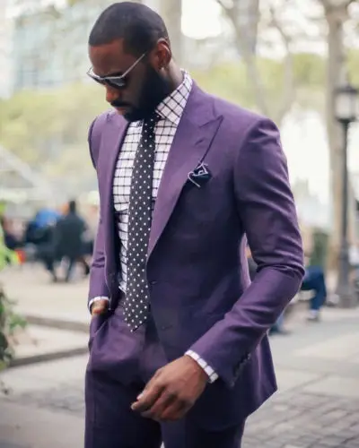 Purple Fashion Men's Slim Fit Suits Men Two Buttons Peak Lapel Tuxedos Suits 2 Pieces Tailor Costume Suits Men Jacket Pants