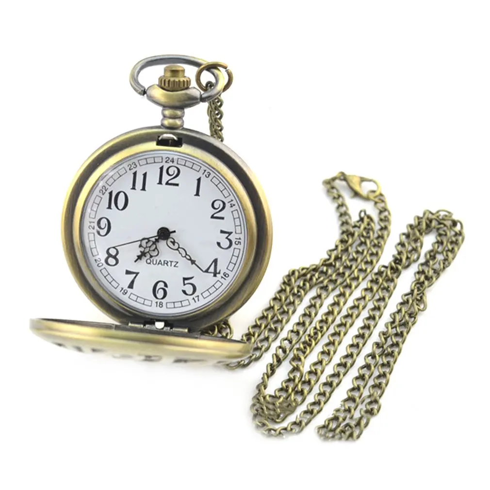 Lover's Bronze Vintage Antique Skull Head And Gun Pattern Pocket Watch Necklace Clock With Chain | Наручные часы