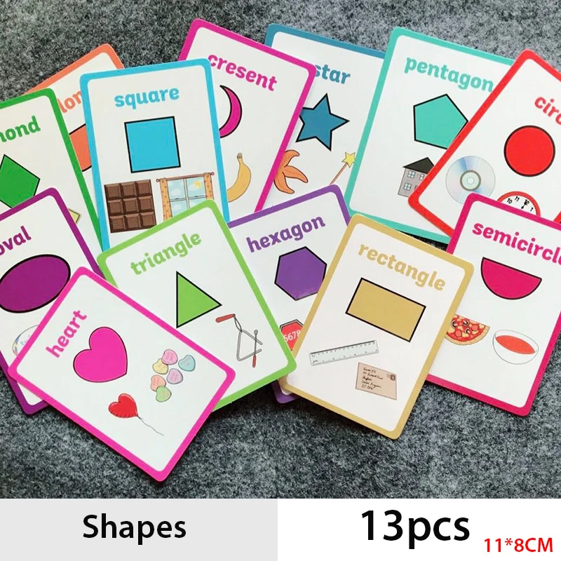 12 Pcs/Set Colors and Shapes English Word Pocket Flash Card Children Cognitive Cards Early Educational Toy | Канцтовары для офиса