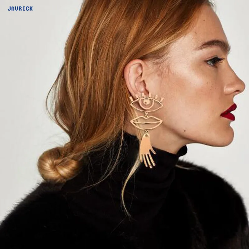 

JAVRICK Cross-border fashion jewelry European taste eyes and lips piercing earrings alloy earrings sewing funny design