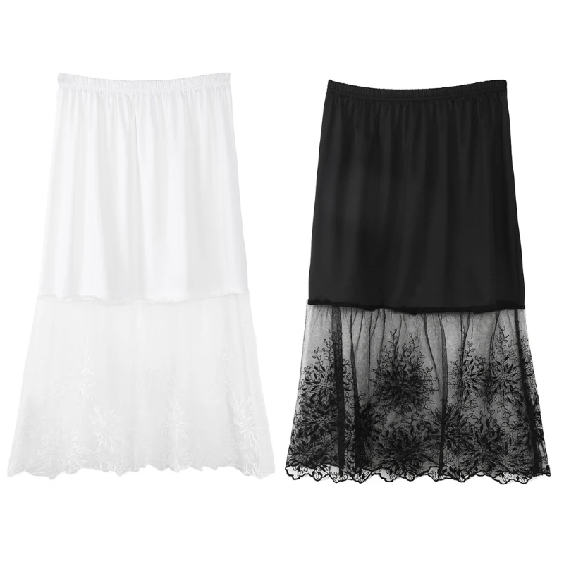 

Lace Half Slip Skirts Elastic Waist straight Hollow Petticoat Underskirt