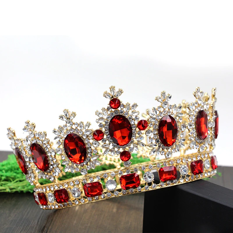 Мансати роскошные большие круглые короны с красным горным хрусталем золотые и