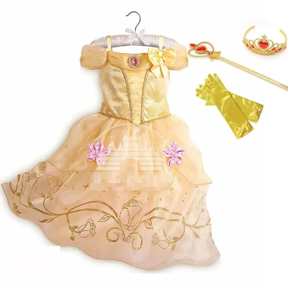 Belle Dress Set-2 PaMaBa/нарядное платье принцессы Авроры для девочек; платья Золушки на день рождения; Детская летняя одежда; детские маскарадные костюмы на Хэллоуин - Цвет: Belle Dress Set-2