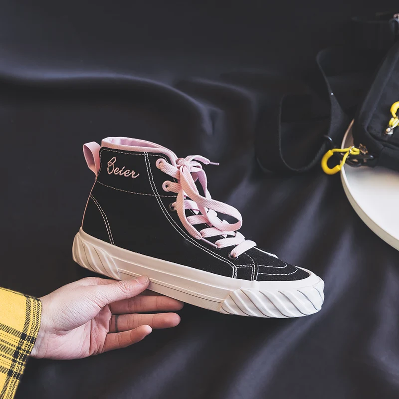 Zapatillas Deportivas Mujer; женская текстильная обувь; Вулканизированная обувь с высоким берцем на шнуровке; смешанные цвета; Новинка года; Tenis Femino; модная обувь