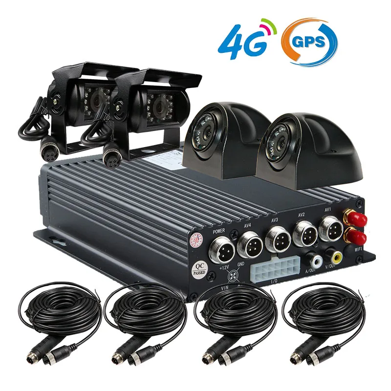 Бесплатная доставка 4 канала Видеорегистраторы для автомобилей комплект г GPS H.264